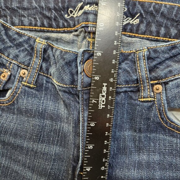 American Eagle Jeans Boy Fit Womens 10 Mid rise Stretch Cropped Dark Wash‎ Y2K - Picture 6 of 11